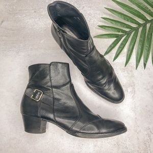 Paul Green Wingtip Ankle Bootie Black Leather Heel